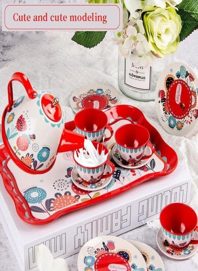 SKYBUCKET Childrens Tea Party Playsetor Girls Toddler Tea Time setith Metal Teapots, Cups & Dishes, Princess Toys with Carry Case for Kids - Image 4